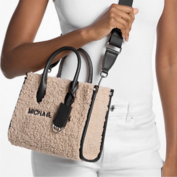 Michael Kors Handbags - Michael Kors Cream and Black Crossbody Sheepskin Bag